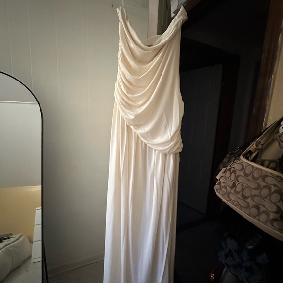 Meshki | Dresses | Meshki Strapless Slinky Maxi Dress With Split Ivory |  Poshmark